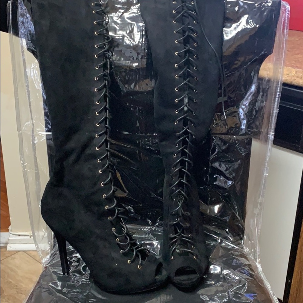 Open Toe Lace Up Heel Boots